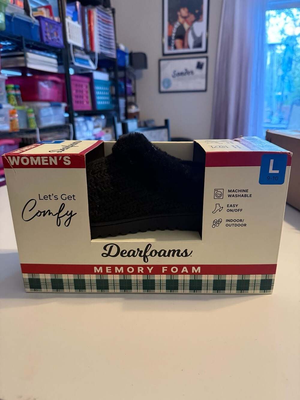 Dearfoams Women's Memory Foam Slippers Black Size Large 9-10
